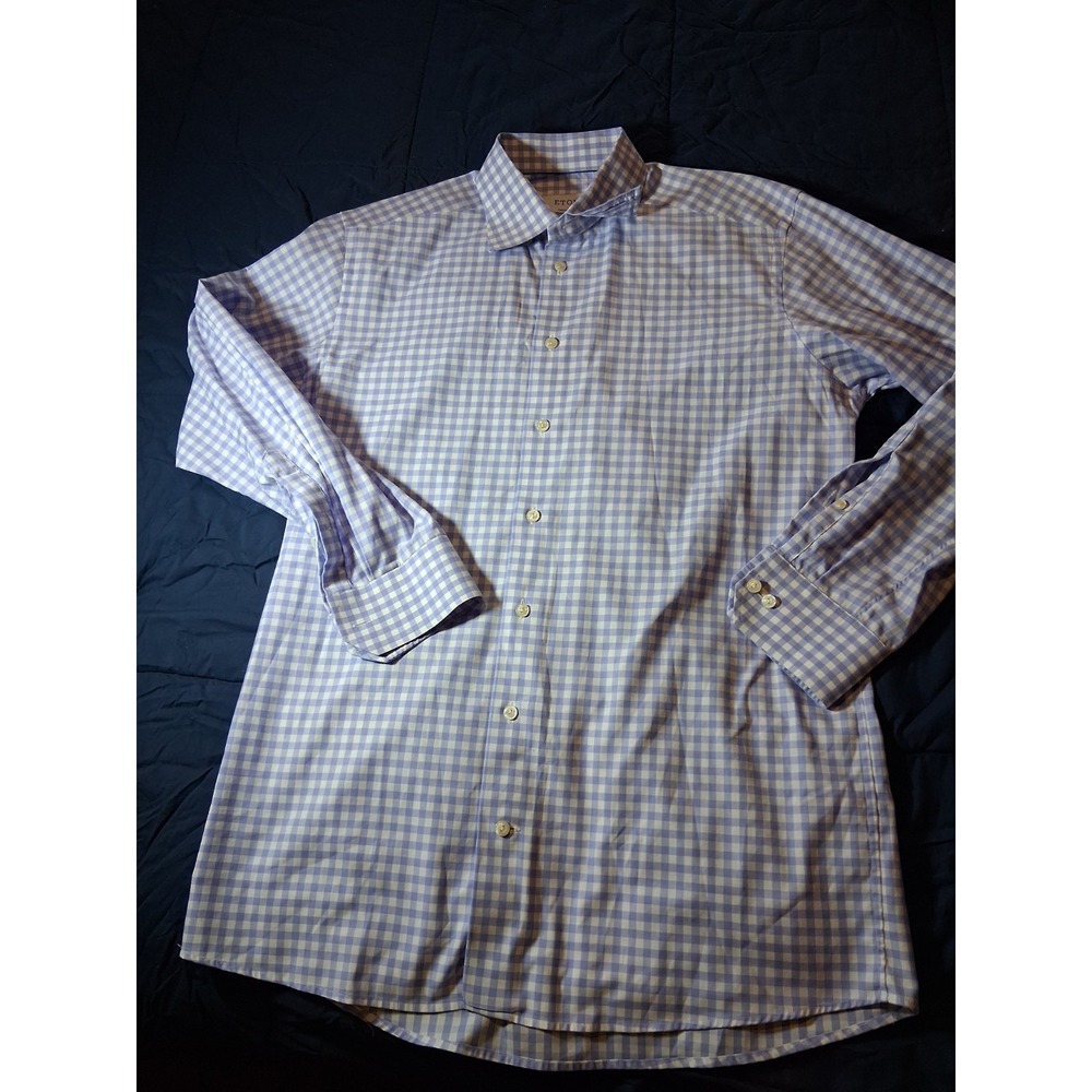 Eton Contemporary Shirt Men Size 41 16 Purple Check Long Sleeve Cotton Button Up